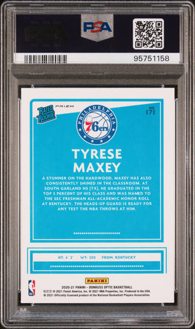 2020 PANINI DONRUSS OPTIC #171 TYRESE MAXEY PURPLE SHOCK PSA 9 - Back
