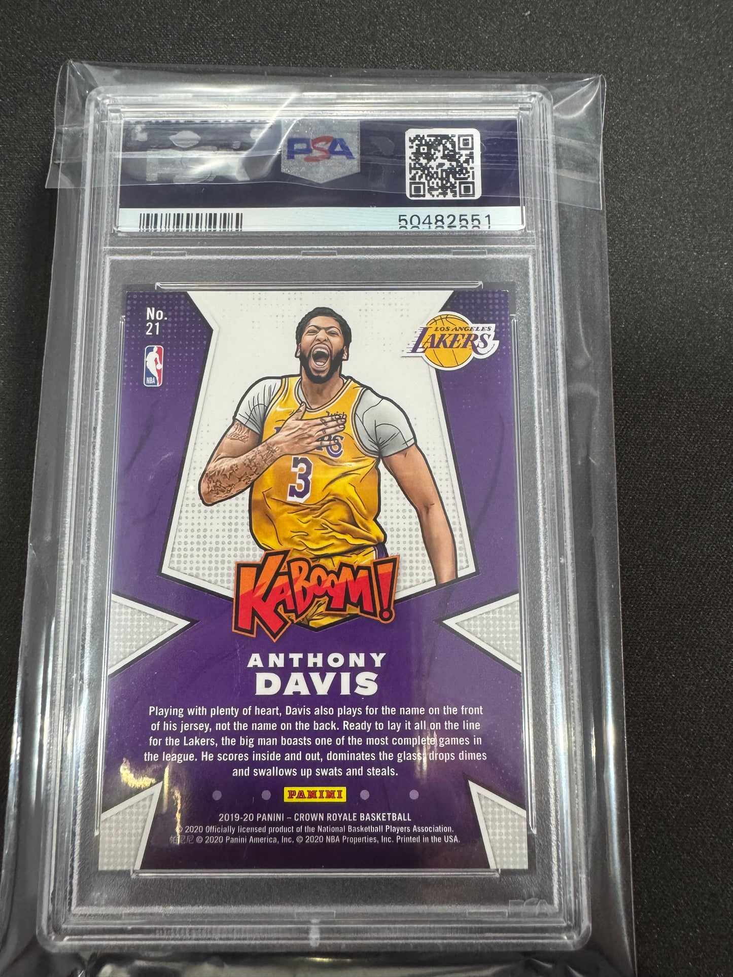 2019 PANINI CROWN ROYALE KABOOM! #21 ANTHONY DAVIS KABOOM! PSA 9