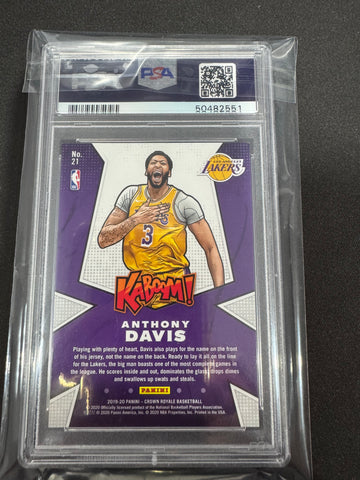 2019 PANINI CROWN ROYALE KABOOM! #21 ANTHONY DAVIS KABOOM! PSA 9 - Back