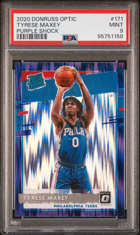 2020 PANINI DONRUSS OPTIC #171 TYRESE MAXEY PURPLE SHOCK PSA 9