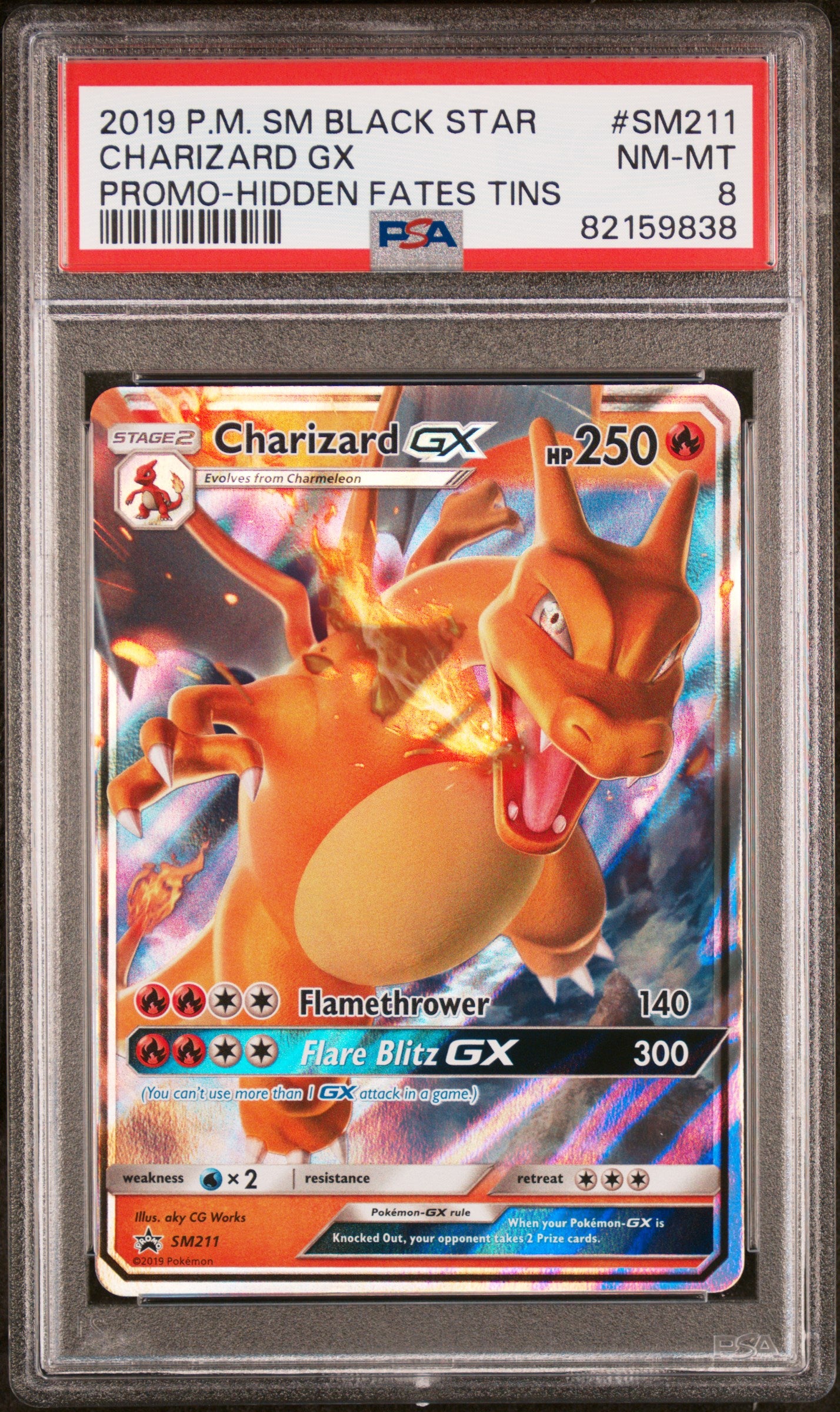 2019 POKEMON SM BLACK STAR PROMO #SM211 CHARIZARD GX PROMO-HIDDEN FATES TINS PSA 8