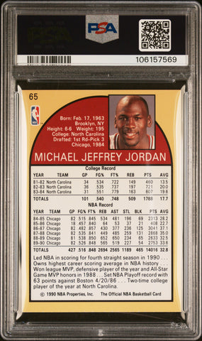 1990 HOOPS #65 MICHAEL JORDAN PSA 8 - Back
