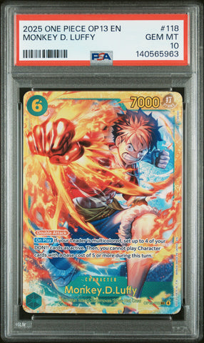 2025 One Piece Op13-Carrying On His Will #118 Monkey D. Luffy PSA 10