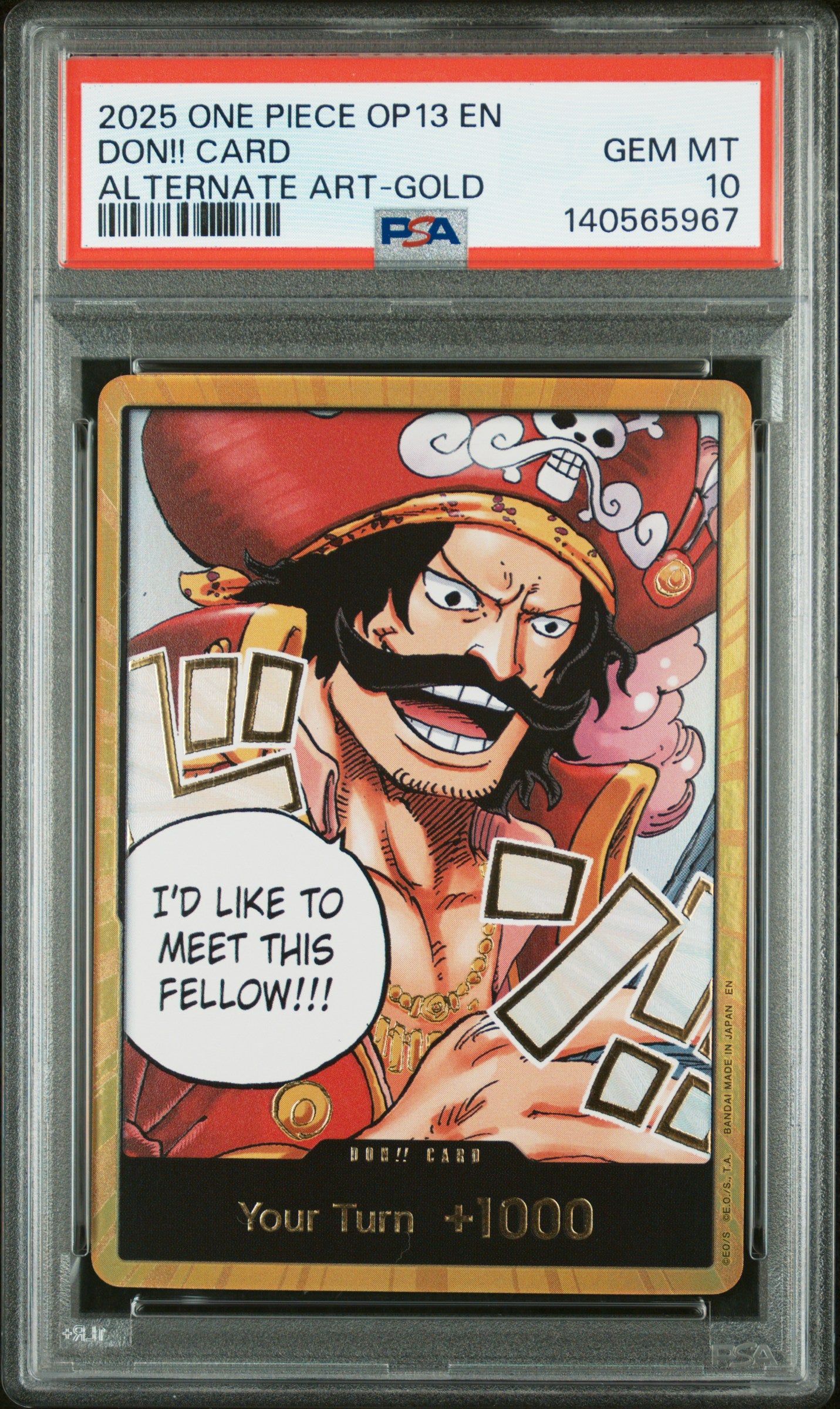 2025 One Piece Op13-Carrying On His Will Don!! Card Alternate Art-Gold PSA 10