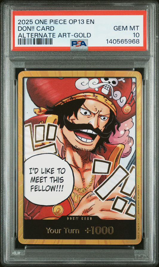 2025 One Piece Op13-Carrying On His Will Don!! Card Alternate Art-Gold PSA 10